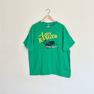 The Lawn Ranger Rides Again Riding Lawnmower Funny Green T Shirt Adult size XL